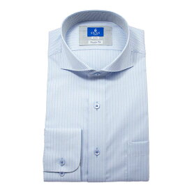 形態安定 メンズ 長袖 シャツ ブルー ストライプ レギュラーフィット カッタウェイ ドビー 2510ft
