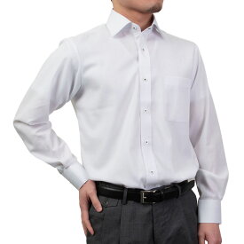 形態安定 メンズ 長袖 シャツ Yシャツ ワイドカラー レギュラーフィット ホワイト ドビー ストライプ 2509ft