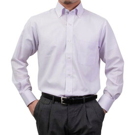 形態安定 メンズ 長袖 シャツ Yシャツ ボタンダウン レギュラーフィット パープル ドビー ストライプ 2509ft 2510ft