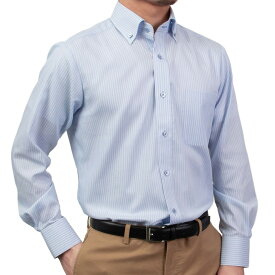 形態安定 メンズ 長袖 シャツ Yシャツ ボタンダウン レギュラーフィット ブルー ストライプ 2509ft 2510ft