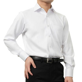 形態安定 メンズ 長袖 シャツ Yシャツ ワイドカラー レギュラーフィット ホワイト ドビー 2510ft