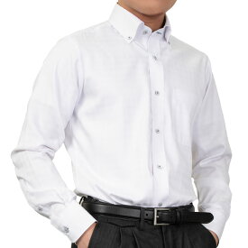 形態安定 メンズ 長袖 シャツ Yシャツ ボタンダウン スリムフィット ホワイト 白 ドビー ストライプ 2509ft 2510ft 2511ft 2512CL