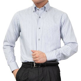 形態安定 メンズ 長袖 シャツ Yシャツ ボタンダウン スリムフィット グレー ストライプ 2509ft 2510ft 2511ft 2512CL
