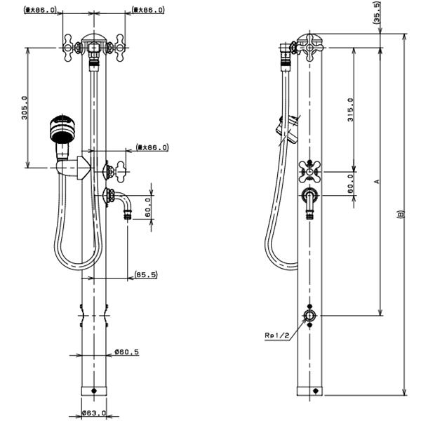 高級な カクダイ ステンレス双口シャワー混合栓柱 ペット用 624-206