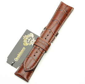 オロビアンコ 純正時計バンド 交換用ベルト イタリア製 ワニ皮牛型おしバンド 22ミリ用 茶色（同色ステッチ入り) 尾錠ピンクゴールド色 OR-0011-9N 正規品 追跡可能メール便送料無料