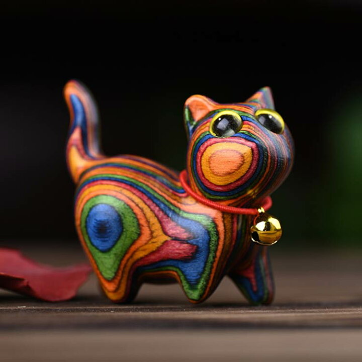 楽天市場】木彫り お散歩ネコの置物 手作り 置物 猫 ネコ ネコ 木製 