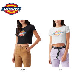 ディッキーズ Dickies レディースディストレスロゴクロップドTシャツ Womens Distressed Logo Cropped T-Shirt 女性用 半袖 シャツ カジュアル ショート丈