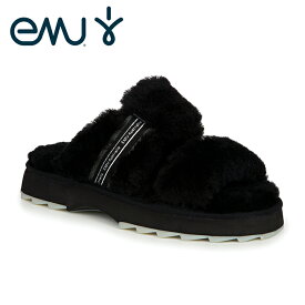 【30%割引！スーパーセール】 EMU エミュー ファー サンダル レディース ルームシューズ 黒 Women Australia Wobbegong Womens Slippers 送料無料 リラックス 可愛い 快適 もこもこ 蒸れない W12548