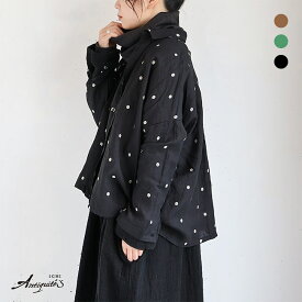 【新作】iCHi Antiquites(イチアンティークス)LINEN DOT DRESSリネンドットシャツブラウス(ブラウン)(グリーン)(ブラック)（全3色）レディース(F)ソノリテ（sonorite)カジュアル　手洗い　ナチュラル　麻　リンネル　水玉　ナチュラン　フレンチリネン　900604