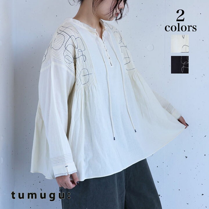 楽天市場】【新作】tumugu:(ツムグ)コットンモスピンタック刺繍2WAY 