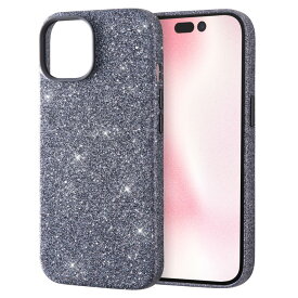 iPhone 15 オープンレザーケース キラキラ GLITZY SUGAR/ブルーグレー [キャンセル・変更・返品不可]