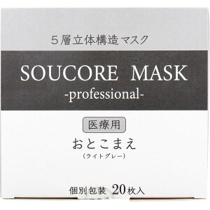 5層立体 SOUCORE MASK(ソウコレマスク) おとこまえ ライトグレー 個別包装 20枚入