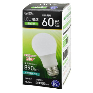 LED�d��(60�`����/�����F/890 lm/6.4W/E26/Ra83/�S�����z��280°/���`���Ή�) (LDA6N-G AG59)