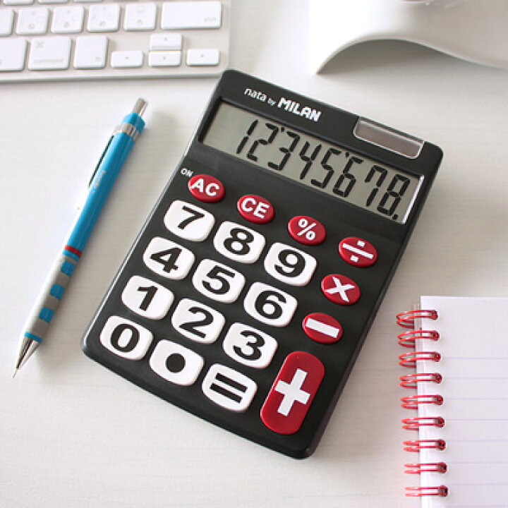 楽天市場 ポイント10倍 ミラン 電卓 おしゃれ ミラン Milan 電卓 ビッグキー 8桁 ブラック bl 文房具屋フジオカ文具e Stationery