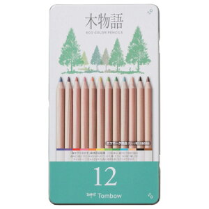 トンボ鉛筆 缶入色鉛筆 S木物語 12色 (CB-RS12C)(A-35843)【TOMBOW COLOR PENCIL リサイクル 学童文具 色鉛筆】