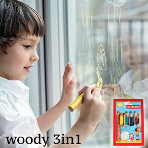 【メール便可 2個まで】\色鉛筆 子供/スタビロ STABILO / woody ウッディー3in1 水溶性色鉛筆 (6色セット) (8806)【太書き 水性 色鉛筆 デザイン おしゃれ かわいい】