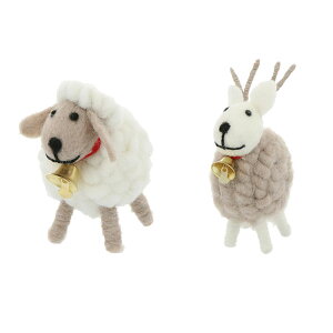 【クリスマス雑貨・飾り】マークス MARK'S / モコモコアニマル・コドモ・ベル ヒツジ トナカイ(IMP-OB39)【クリスマス 人形 輸入雑貨 北欧 デザイン おしゃれ かわいい】