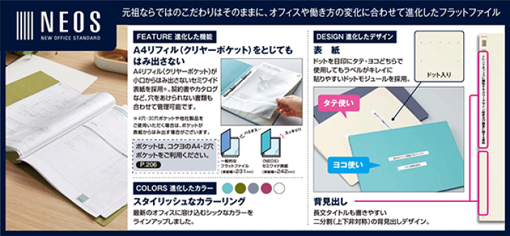 楽天市場】コクヨ / フラットファイル NEOS A4 タテ型 収容枚数 楽天市場】コクヨ / フラットファイル NEOS A4 タテ型 収容枚数