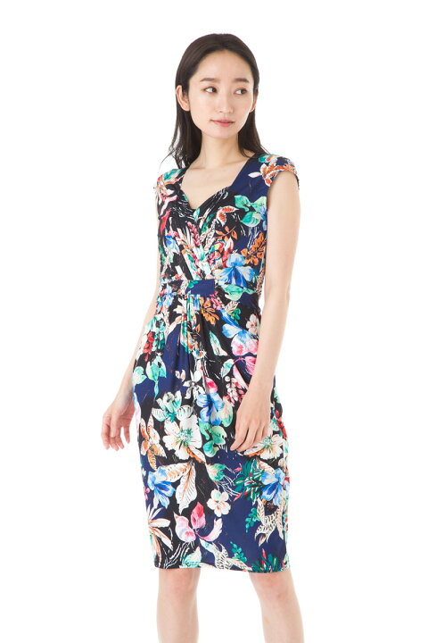 楽天市場 エジェリ Egerie ワンピース T1 T2 T3サイズ フレンチ袖 ひざ丈ワンピース Vネック ジャージー 花柄 レディース ステラ