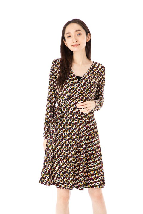 楽天市場 ファス Fas ワンピース T2 T3 T4サイズ 長袖 ひざ丈 総柄 カシュクール 大人上品ワンピース レディース Fille A Suivre ステラ