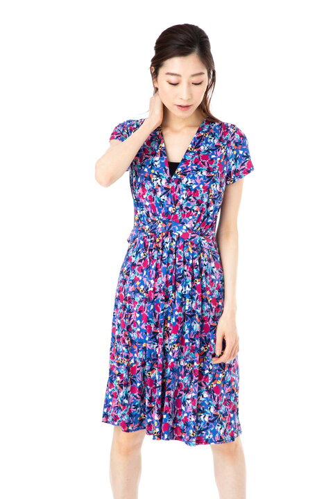 楽天市場 エジェリ Egerie ワンピース T1 T2 T3 T4サイズ 半袖 膝丈ワンピース 花柄 Vネック ジャージー レディース 大人 ステラ