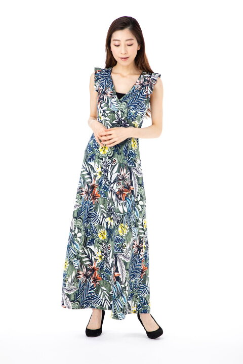 楽天市場 エジェリ Egerie ワンピース T1 T2 T3サイズ ノースリーブ ロング丈ワンピース 花柄 Vネック ジャージー レディース 大人 ステラ