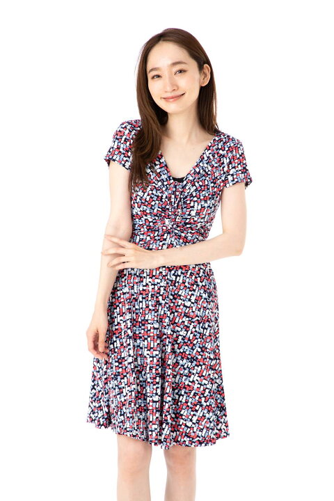 楽天市場 エジェリ Egerie ワンピース T1 T2 T3 T4サイズ 半袖 膝丈ワンピース 総柄 Vネック ジャージー レディース 大人 ステラ