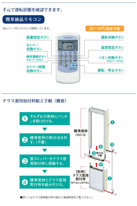 窓枠 コロナルームエアコン 説明書完備