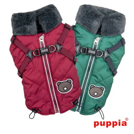 犬 服 ハーネス一体型防寒ジャンパー 背開きタイプ ISOLDE コート ハーネス付き ジャケット 背中ジッパー Puppia ドッグウェア S M L XL XXLサイズ