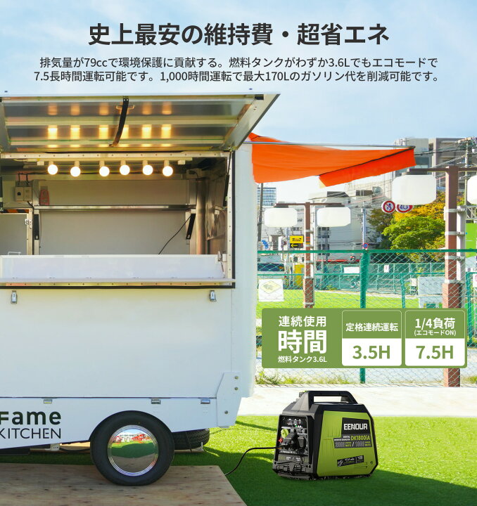 楽天市場】【最安値に挑戦 49,900円】EENOUR DK1800iA 発電機 1800W 