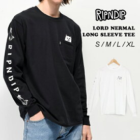 リップンディップ RIPNDIP メンズ 長袖 Tシャツ ロンT LORD NERMAL L/S POCKET TEE ユニセックス コットン ポケット クルーネック ロゴT ネコ アイコン かわいい 無地 ホワイト ブラック ストリート ブランド