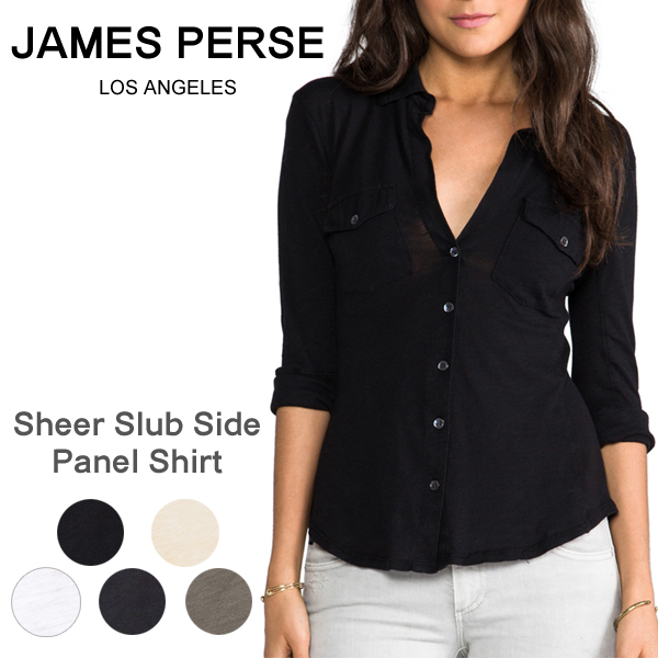 ジェームスパース レディース シャツ james perse 白 黒 無地 コットンシアー スラブ サイド コントラスト パネルシャツ |  イータイムスプラス