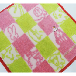 タオルハンカチ  オブチアキコ タオルハンカチ レディース 干支  ピンク＆グリーン（24×25cm）