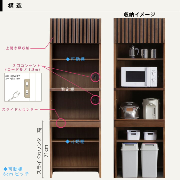 楽天市場】幅62cm レンジボード 62レンジ 食器棚 キッチン収納 レンジ 