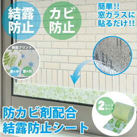 窓ガラスに貼るだけ　簡単　湿気防止　梅雨時期必須　結露　汚れ・カビ防止　クッション風素材　両面プリント　ロールタイプ【防カビ剤配合　結露防止シート　リーフ】