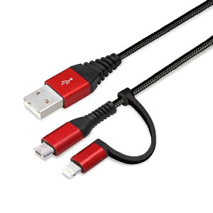 PGA PG-LMC05M01BK �ϊ��R�l�N�^�t�� 2in1 USB�^�t�P�[�u��(Lightning&micro USB) 50cm ���b�h&�u���b�N