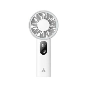 AECOOLY PE01WH Halo 03 Portable Handheld Fan 5�i�K���ʐؑ� �X�}�[�gLED�f�W�^���f�B�X�v���C���� �z���C�g