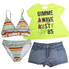 Fashion THE SALE　ラスティ RUSTY 968-805 キッズ水着 ビキニ,Tシャツ,ショートパンツ 4点セット 女の子用水着セット