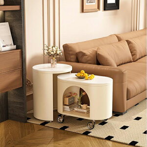 サイドテーブル セラミック 収納付き ネストテーブル ホワイト 幅50cm カフェテーブル 楕円形 キャスター付き 移動便利 石目柄 ティーテーブル 大理石風 おしゃれ リビング コンパクト モダ