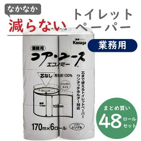 ＼最安値に挑戦中／ コア・ユース エコノミー 芯なし トイレットペーパー シングル 6ロール×8パック 再生紙 太穴 防災・備蓄・送料無料・業務用 コアユース