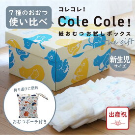 【失敗しない出産祝】Cole Cole 紙おむつお試しボックス The gift 新生児サイズ 7種類21枚 おむつポーチ入り 出産祝 オリジナルボックス おむつ お試し のし包装 パンパース メリーズ ムーニー グーン