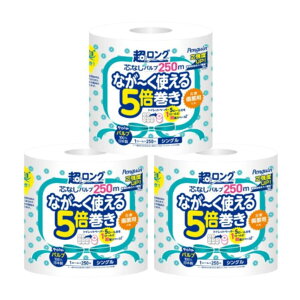 ペンギン超ロング5倍巻き 1ロール×32個 芯なし シングル 250m (パルプ)