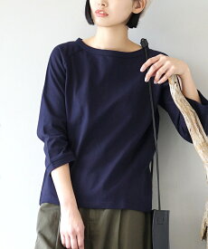 ＼全品29％OFFクーポン配布中／Tシャツ カットソー レディース M/L/LL 着回し ベーシック バスクシャツ トップス 長袖 綿100％ 大きいサイズ ゆったり 春 【メール便可22】◆zootie（ズーティー）：シミヘン加工 フレンチバスク ラグランカットソー［無地］