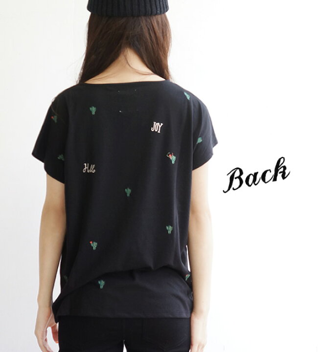 楽天市場】小さな「サボテン」刺しゅうの総柄Tシャツ。 レディース 
