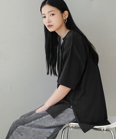 ＼バーゲン×クーポンでお得！／【特別送料無料＆特別価格】カットソー Tシャツ レディース / トップス 半袖 五分袖 白Tシャツ クルーネック オーバーサイズ 無地 綿混 ゆったり 体型カバー 夏 【メール便可22】◆zootie（ズーティー）：URBAN PLUS スリットTシャツ