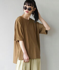 【特別送料無料＆特別価格】カットソー Tシャツ レディース / トップス 半袖 五分袖 半袖Tシャツ 白Tシャツ クルーネック オーバーサイズ 無地 綿混 ゆったり 体型カバー 夏 【メール便可22】◆zootie（ズーティー）：URBAN PLUS スリットTシャツ