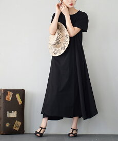 ワンピース 汗染み防止 UVカット 綿100％ S/M/L/LL レディース ロングワンピース ロング丈 マキシワンピース マキシ丈 半袖 クルーネック 丸首 コットン Tシャツ 薄手 涼しい ゆったり 楽ちん 秋 冬 【メール便可24】◆zootie（ズーティー）：汗しみない マキシワンピース