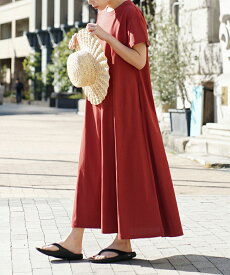 ＼今だけクーポンで15％OFF／ワンピース 汗染み防止 UVカット 綿100％ S/M/L/LL レディース ロング丈 マキシ丈 半袖 クルーネック コットン Tシャツ ゆったり 楽ちん 春 夏 【メール便可24】◆zootie（ズーティー）：汗しみない マキシワンピース