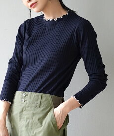 【特別価格＆送料無料！】リブカットソー トップス レディース M/L/LL カットソー 長袖 リブ Tシャツ 丸首 配色 バイカラー ゆったり 大きいサイズ 冬 【メール便可17】◆zootie（ズーティー）：ロングスリーブ リブカットソー［クルーネック］