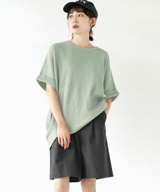 カットソー レディース プルオーバー トップス ゆったり 【メール便可24】◆zootie（ズーティー）：ワッフルカットソー ロールアップ ドルマンスリーブ プルオーバー